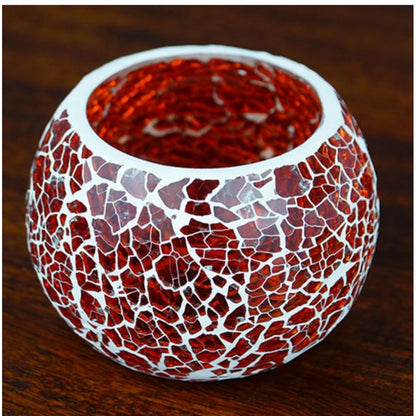 PKR Kart Glass Crackle Tea Light Holder (Red)