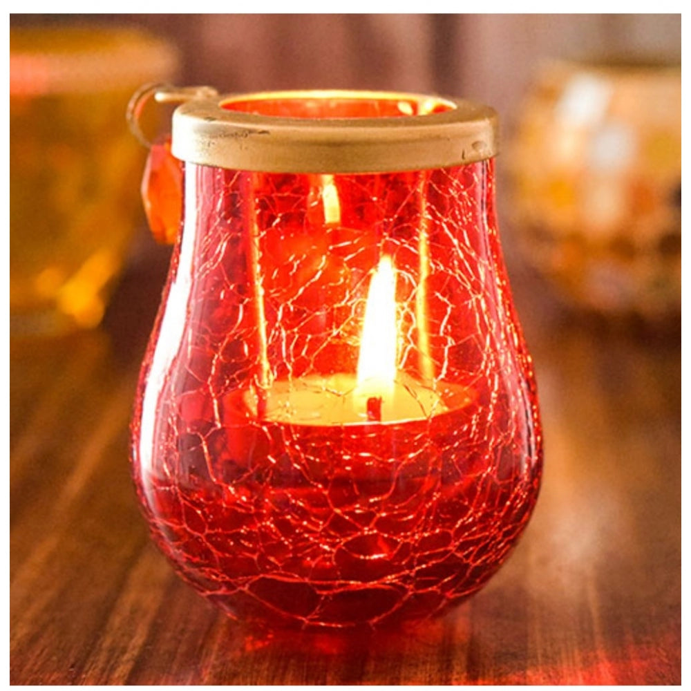 PKR Kart Glass Matka Tea Light Holder (Yellow &amp; Red)