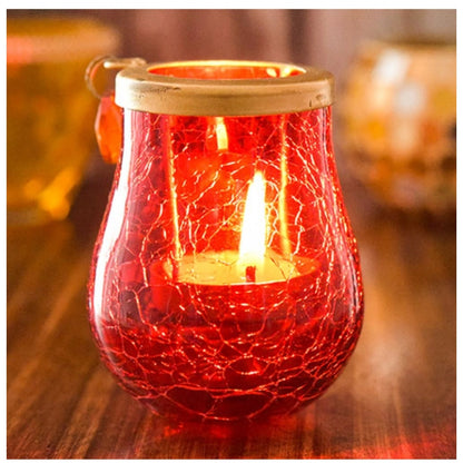 PKR Kart Glass Matka Tea Light Holder (Yellow &amp; Red)