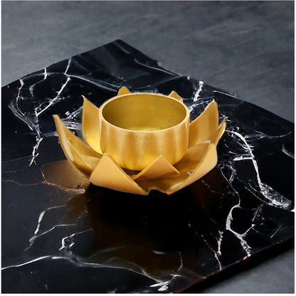 PKR Kart Golden Lotus Tea Light Holder (Gold)