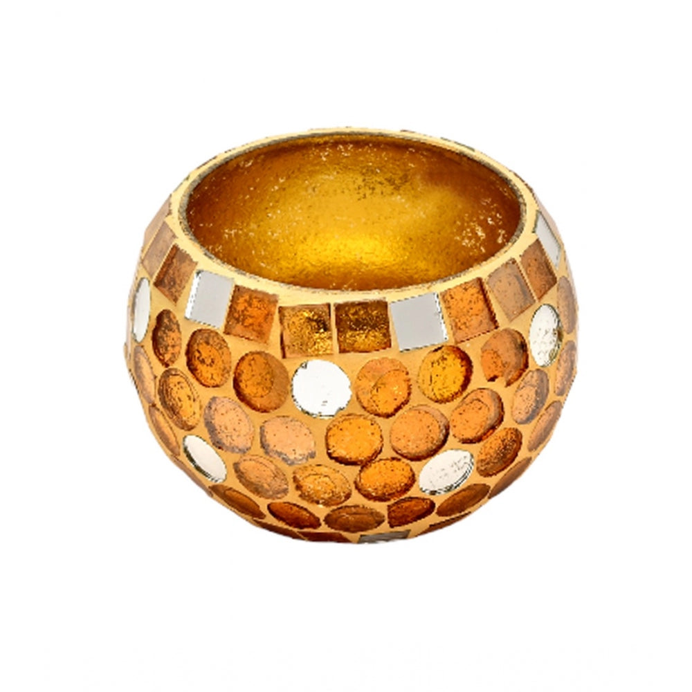 PKR Kart Glass Roli-Poli Tea Light Holder (Gold)