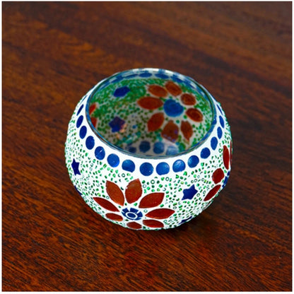 PKR Kart Glass Mosaic Tea Light Holder (Multicolor)