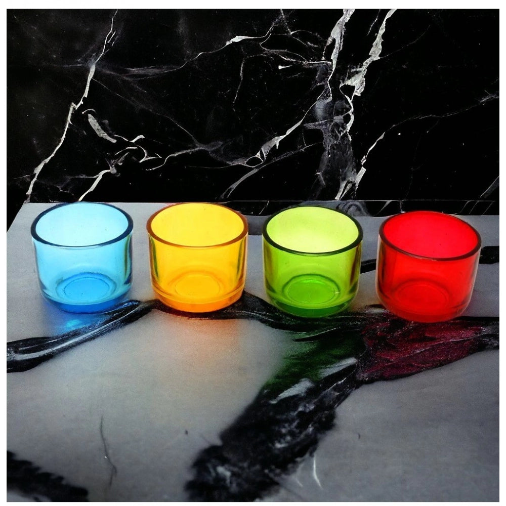 PKR Kart Glass Decorative Tea Light Holder (Multicolor)