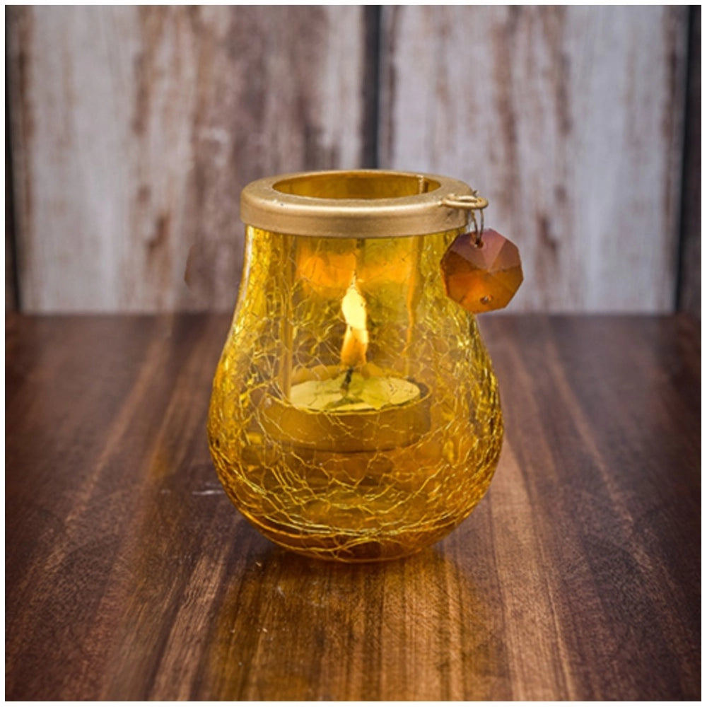 PKR Kart Glass Matka Tea Light Holder (Yellow &amp; Red)