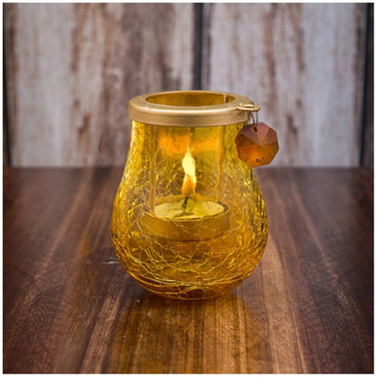 PKR Kart Glass Matka Tea Light Holder (Yellow &amp; Red)