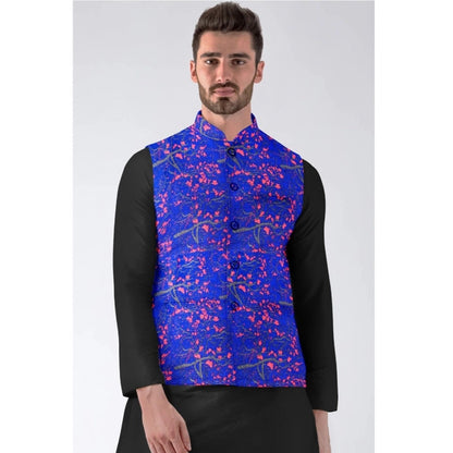 PKRKART Men's Jacquard Printed Full Sleeve Waistcoat (Blue)