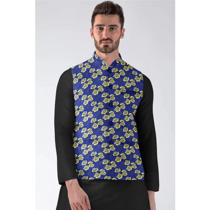 PKRKART Men's Jacquard Printed Full Sleeve Waistcoat (Blue)