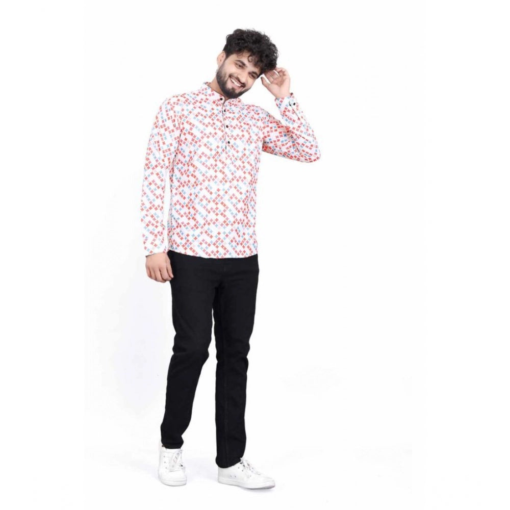 PKRKART Men's Cotton Blended Printed Full Sleeve Shortkurta (Multicolor)