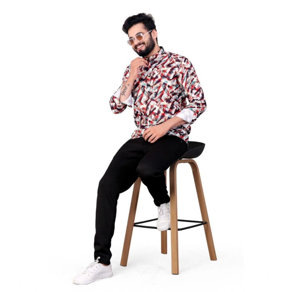 PKRKART Men's Cotton Blended Printed Full Sleeve Shortkurta (Multicolor)