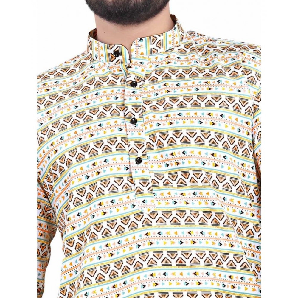 PKRKART Men's Cotton Blended Printed Full Sleeve Shortkurta (Multicolor)