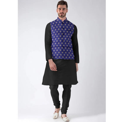 PKRKART Men's Jacquard Printed Full Sleeve Waistcoat (Blue)
