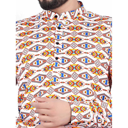 PKRKART Men's Cotton Blended Printed Full Sleeve Shortkurta (Multicolor)