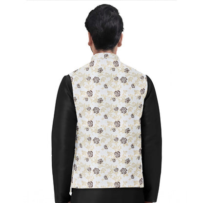 PKRKART Men's Jacquard Printed Full Sleeve Waistcoat (Beige)