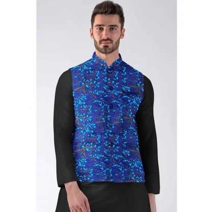 PKRKART Men's Jacquard Printed Full Sleeve Waistcoat (Blue)