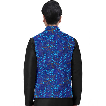 PKRKART Men's Jacquard Printed Full Sleeve Waistcoat (Blue)