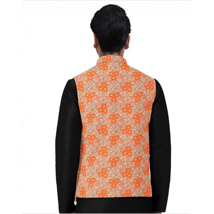 PKRKART Men's Jacquard Printed Full Sleeve Waistcoat (Orange)