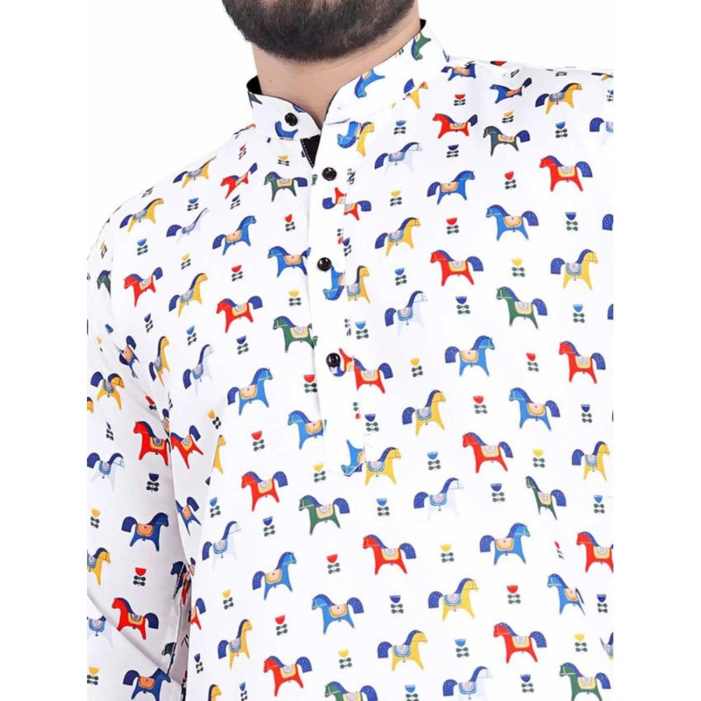 PKRKART Men's Cotton Blended Printed Full Sleeve Shortkurta (Multicolor)