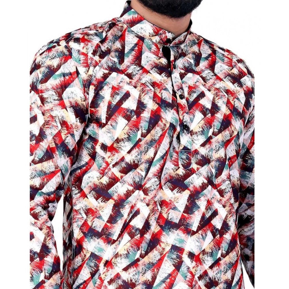 PKRKART Men's Cotton Blended Printed Full Sleeve Shortkurta (Multicolor)