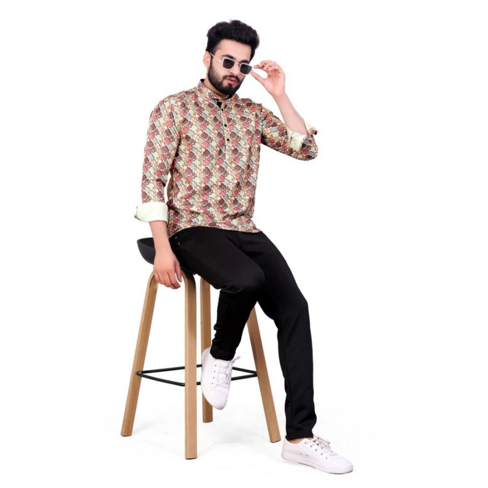 PKRKART Men's Cotton Blended Printed Full Sleeve Shortkurta (Multicolor)