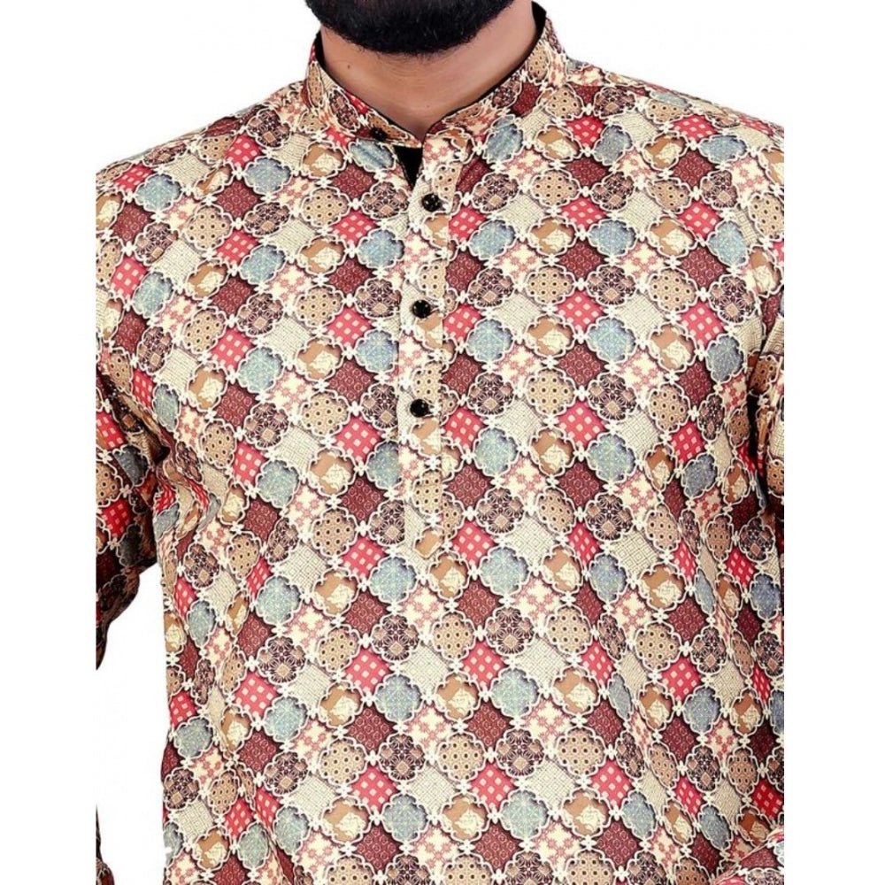 PKRKART Men's Cotton Blended Printed Full Sleeve Shortkurta (Multicolor)