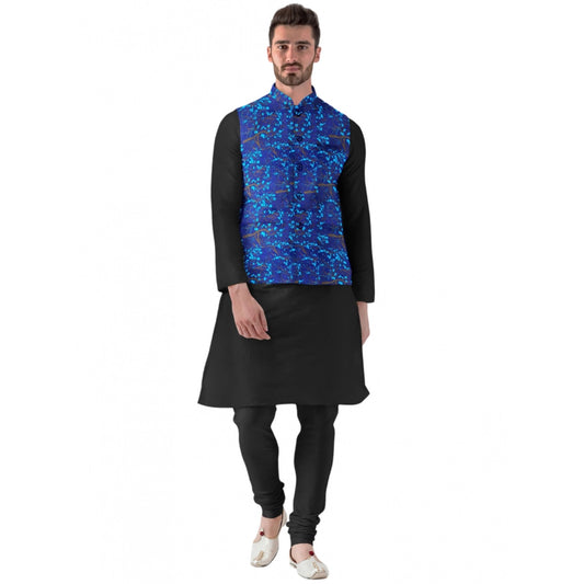 PKRKART Men's Jacquard Printed Full Sleeve Waistcoat (Blue)