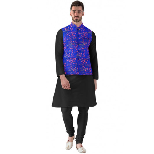 PKRKART Men's Jacquard Printed Full Sleeve Waistcoat (Blue)