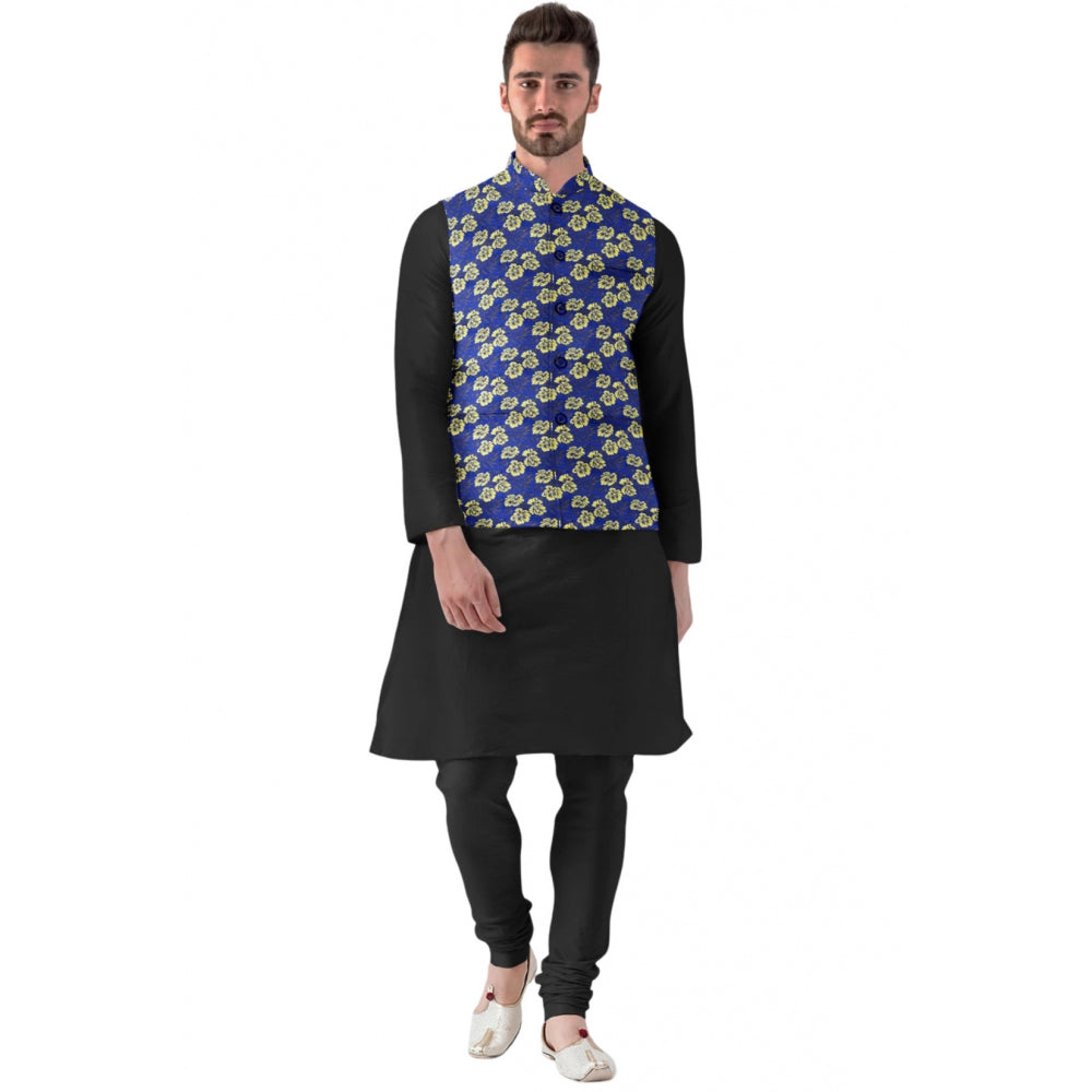 PKRKART Men's Jacquard Printed Full Sleeve Waistcoat (Blue)