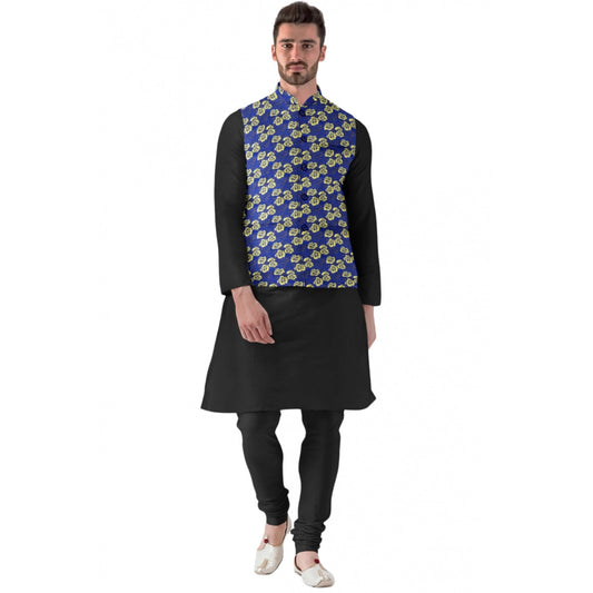 PKRKART Men's Jacquard Printed Full Sleeve Waistcoat (Blue)