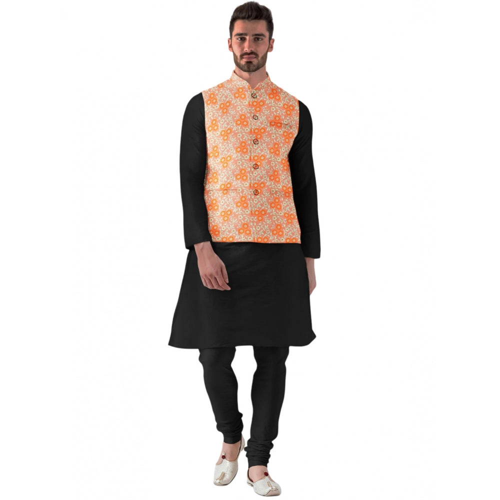 PKRKART Men's Jacquard Printed Full Sleeve Waistcoat (Orange)