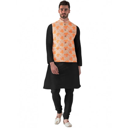 PKRKART Men's Jacquard Printed Full Sleeve Waistcoat (Orange)