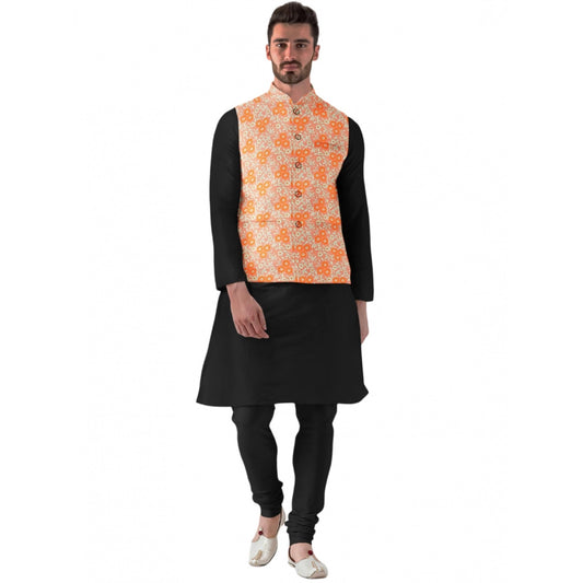 PKRKART Men's Jacquard Printed Full Sleeve Waistcoat (Orange)