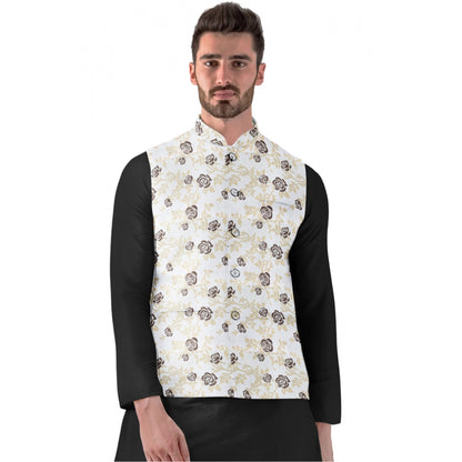 PKRKART Men's Jacquard Printed Full Sleeve Waistcoat (Beige)