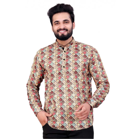 PKRKART Men's Cotton Blended Printed Full Sleeve Shortkurta (Multicolor)