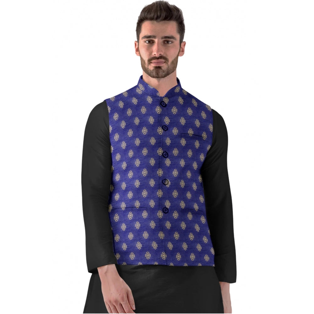 PKRKART Men's Jacquard Printed Full Sleeve Waistcoat (Blue)
