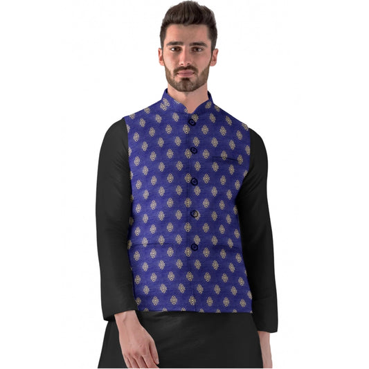 PKRKART Men's Jacquard Printed Full Sleeve Waistcoat (Blue)