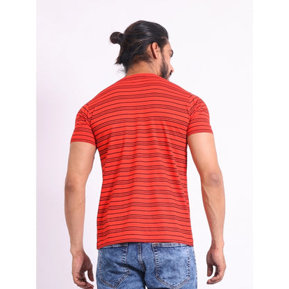 PKRKART Men's Casual Cotton Printed Round Neck Half Sleeve T-Shirt (Red)