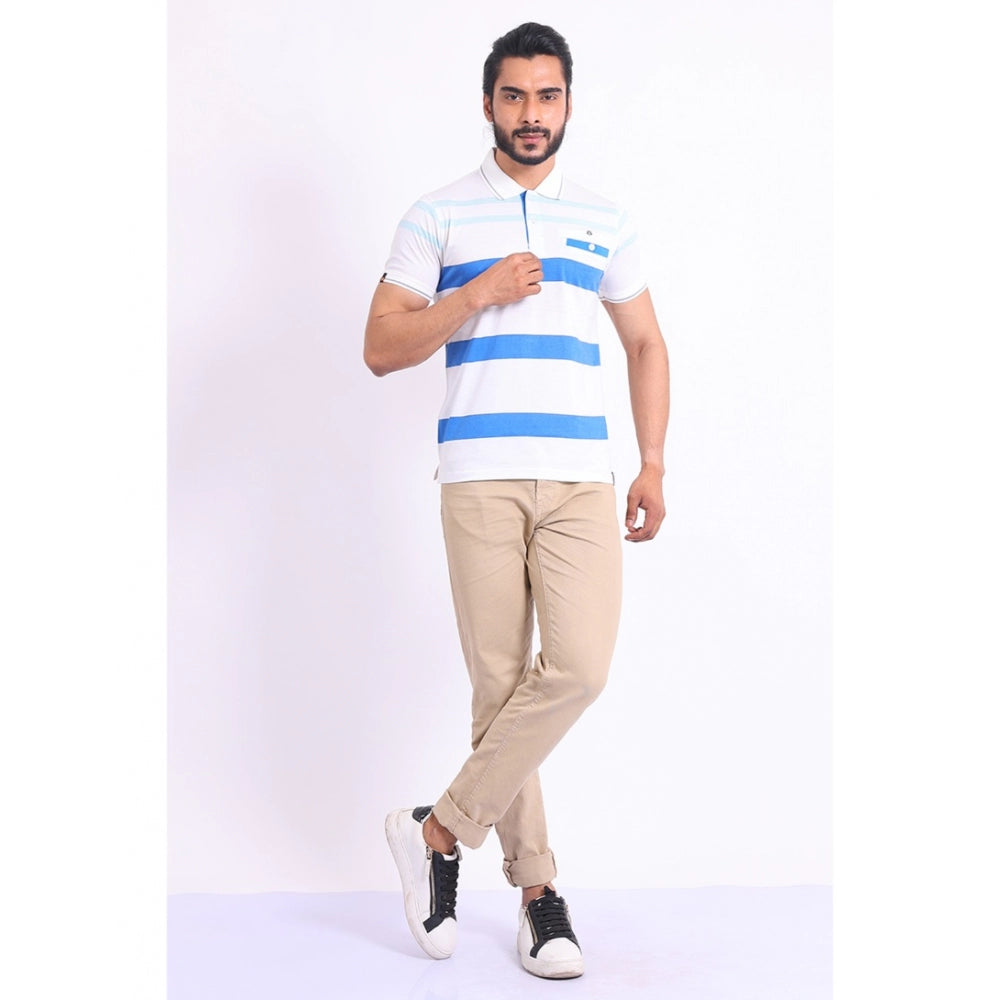 PKRKART Men's Casual Cotton Printed Polo Neck Half Sleeve T-Shirt (White)