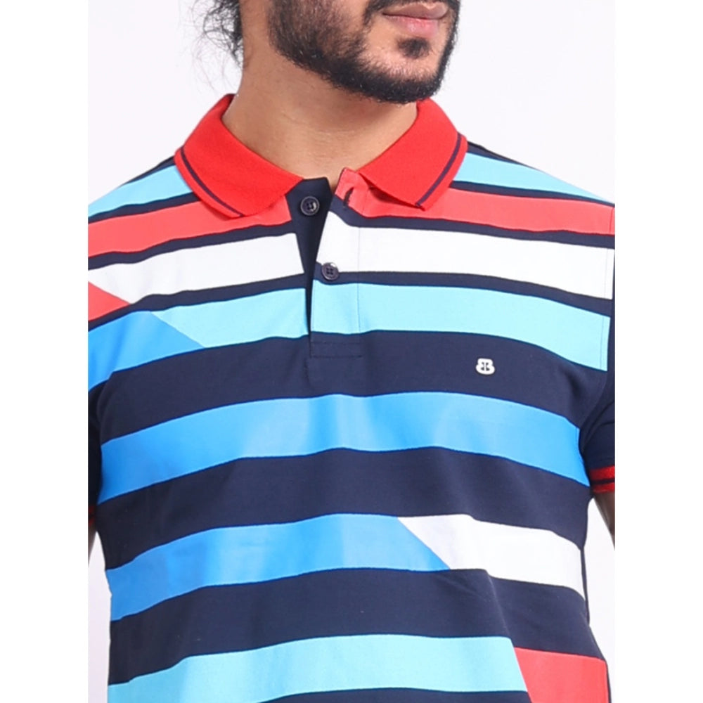PKRKART Men's Casual Cotton Printed Polo Neck Half Sleeve T-Shirt (Navy)