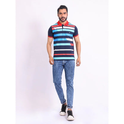 PKRKART Men's Casual Cotton Printed Polo Neck Half Sleeve T-Shirt (Navy)