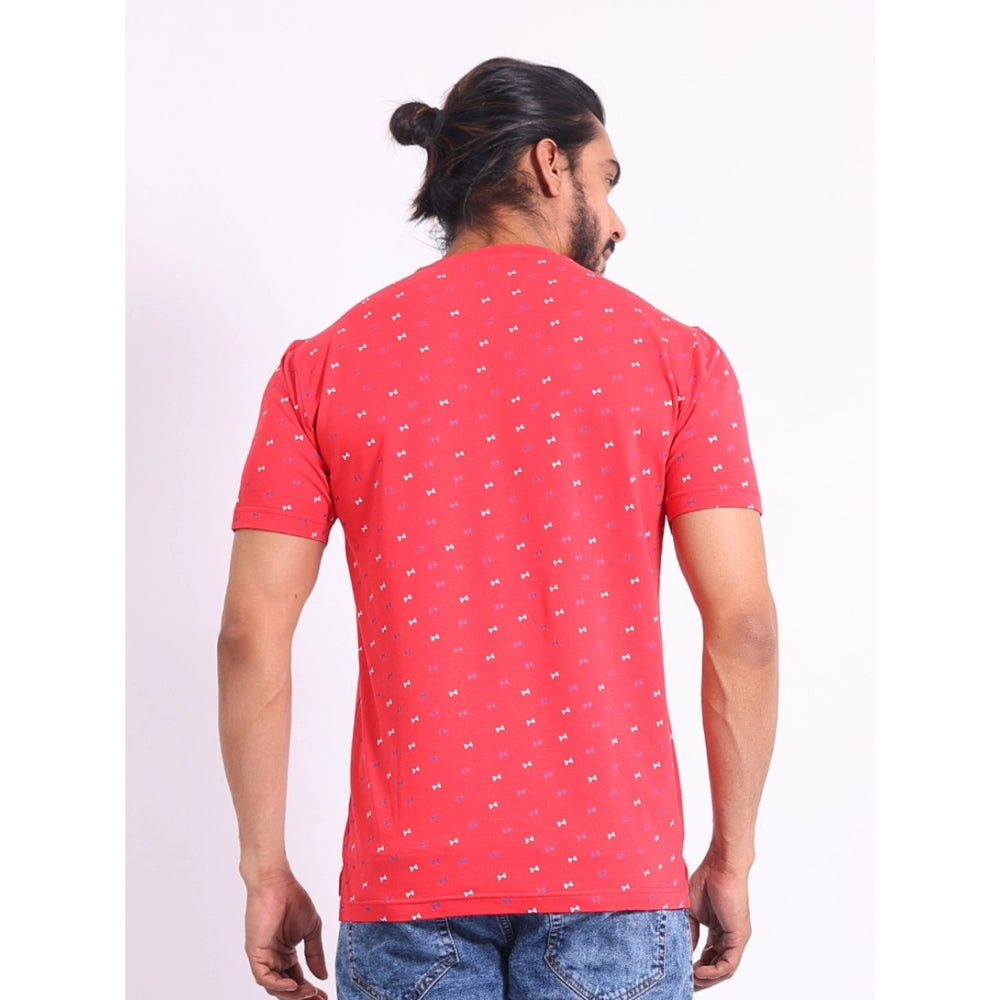 PKRKART Men's Casual Cotton Printed Round Neck Half Sleeve T-Shirt (Red)