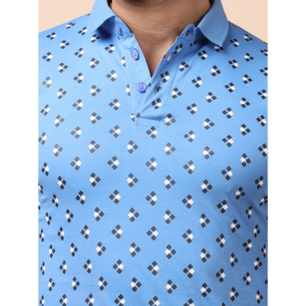 PKRKART Men's Casual Cotton Printed Polo Neck Half Sleeve T-Shirt (Blue)