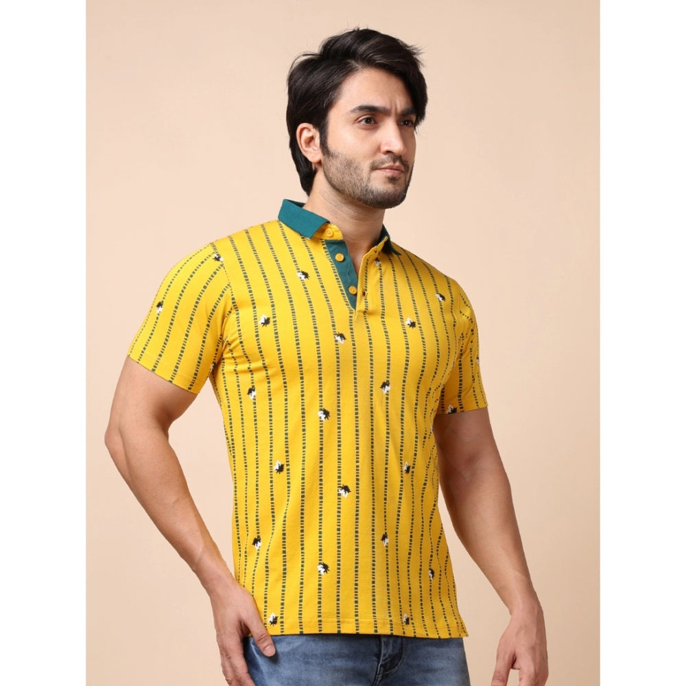PKRKART Men's Casual Cotton Printed Polo Neck Half Sleeve T-Shirt (Yellow)