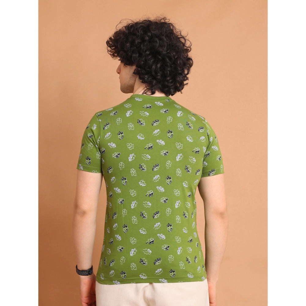PKRKART Men's Casual Cotton Printed Round Neck Half Sleeve T-Shirt (Green)