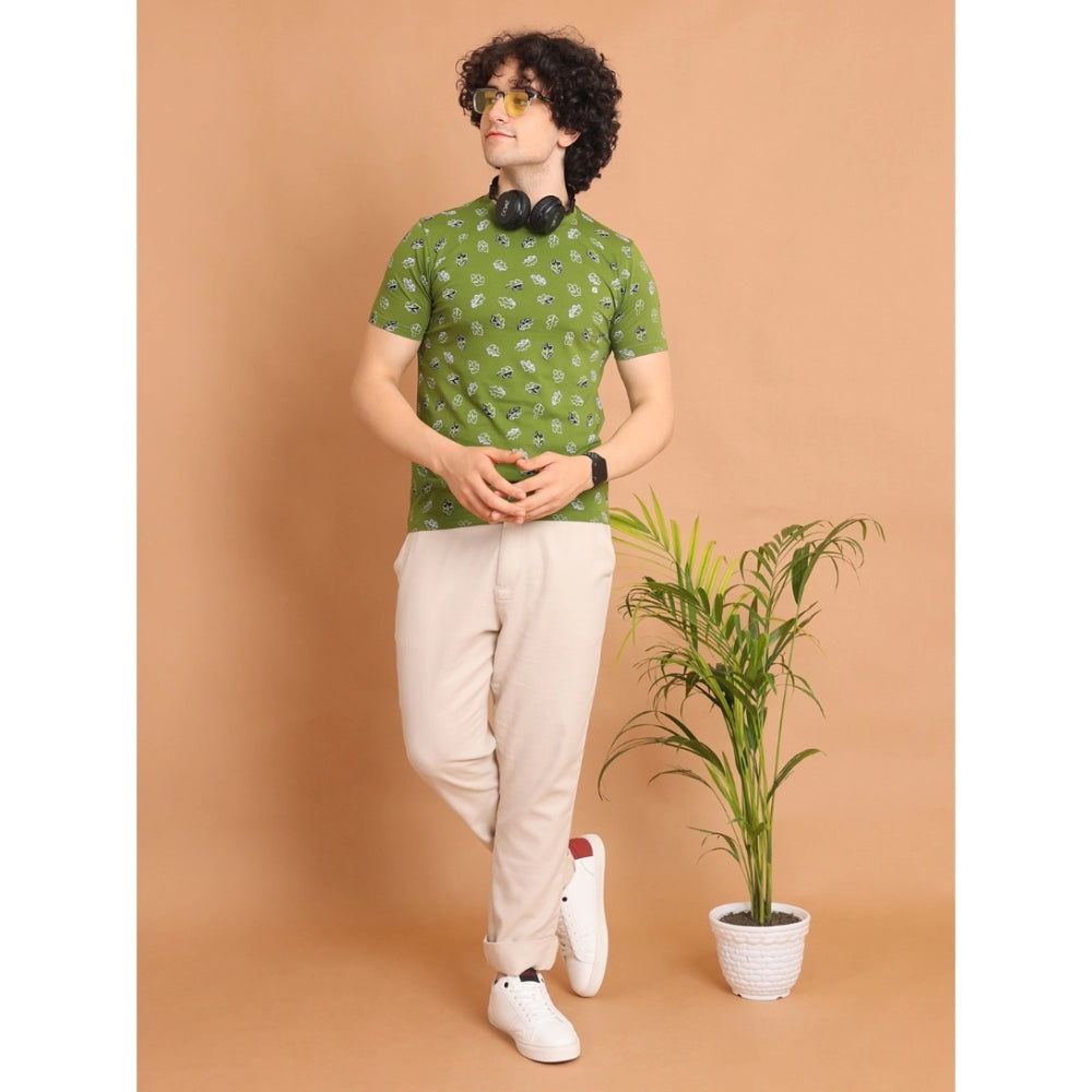 PKRKART Men's Casual Cotton Printed Round Neck Half Sleeve T-Shirt (Green)