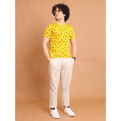 PKRKART Men's Casual Cotton Printed Round Neck Half Sleeve T-Shirt (Yellow)