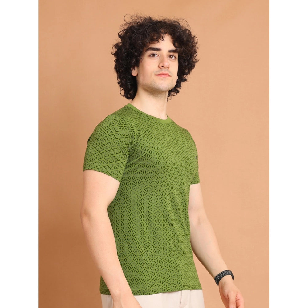 PKRKART Men's Casual Cotton Printed Round Neck Half Sleeve T-Shirt (Green)