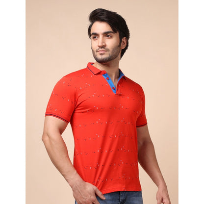 PKRKART Men's Casual Cotton Printed Polo Neck Half Sleeve T-Shirt (Red)
