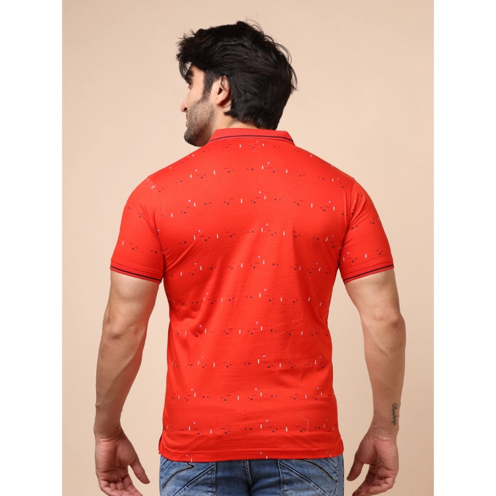PKRKART Men's Casual Cotton Printed Polo Neck Half Sleeve T-Shirt (Red)