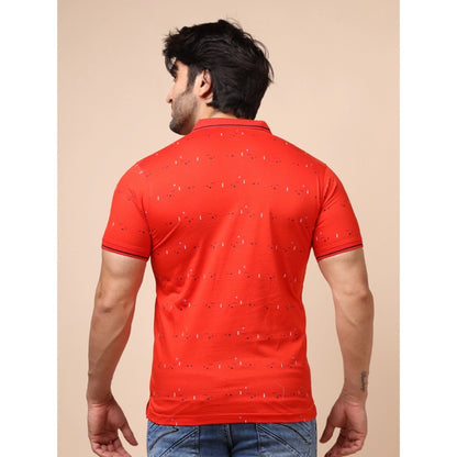 PKRKART Men's Casual Cotton Printed Polo Neck Half Sleeve T-Shirt (Red)