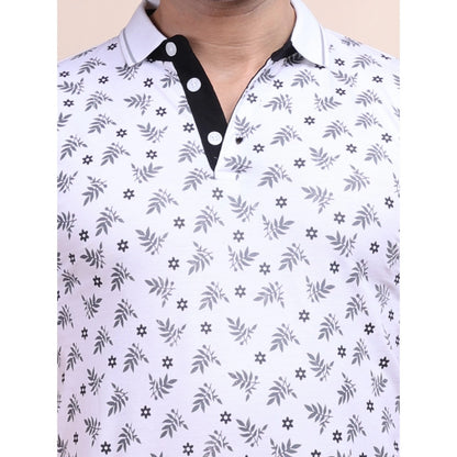 PKRKART Men's Casual Cotton Printed Polo Neck Half Sleeve T-Shirt (White)